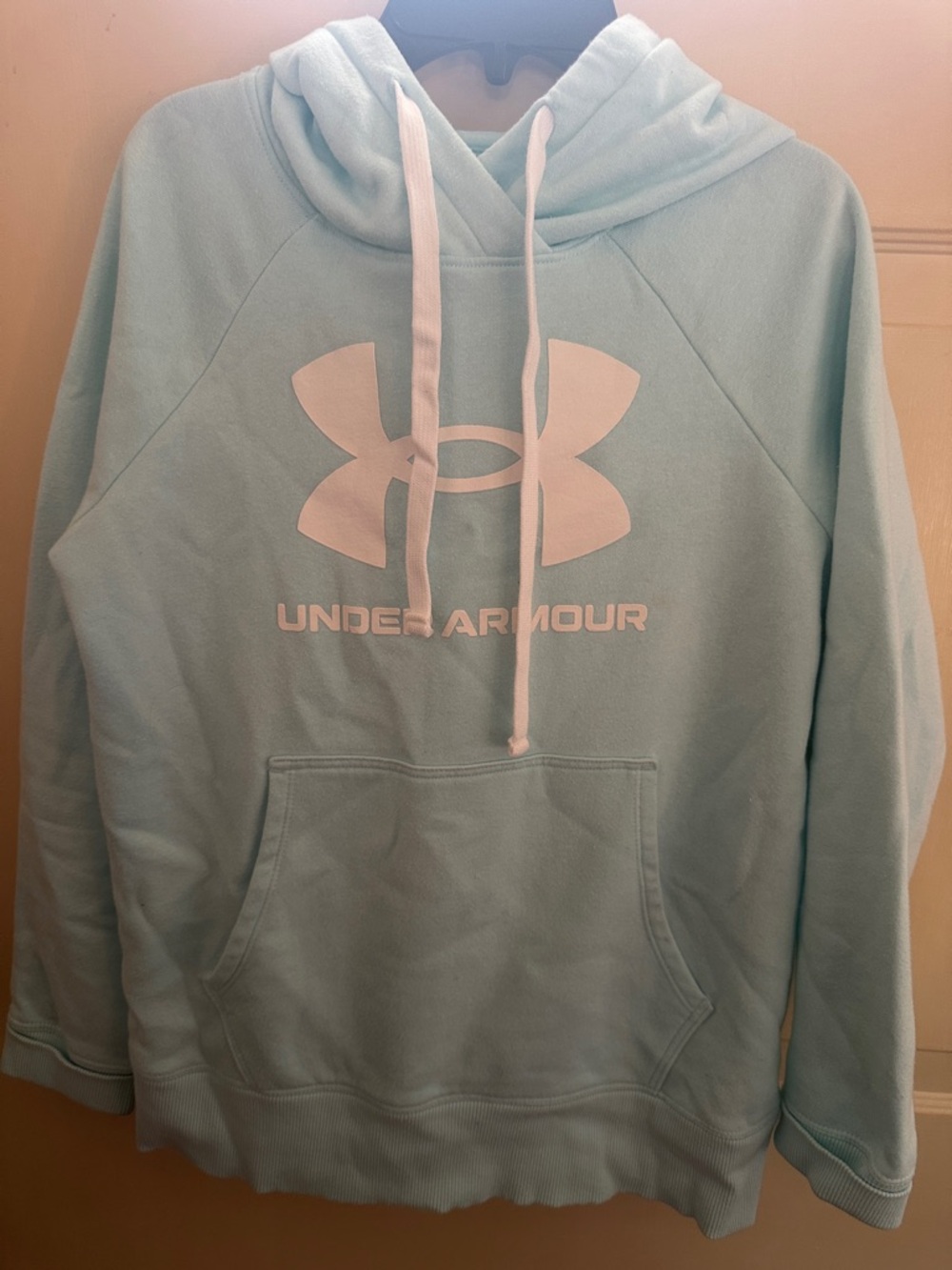 Under Armour Light Blue Hoodie with White Logo & Drawstrings